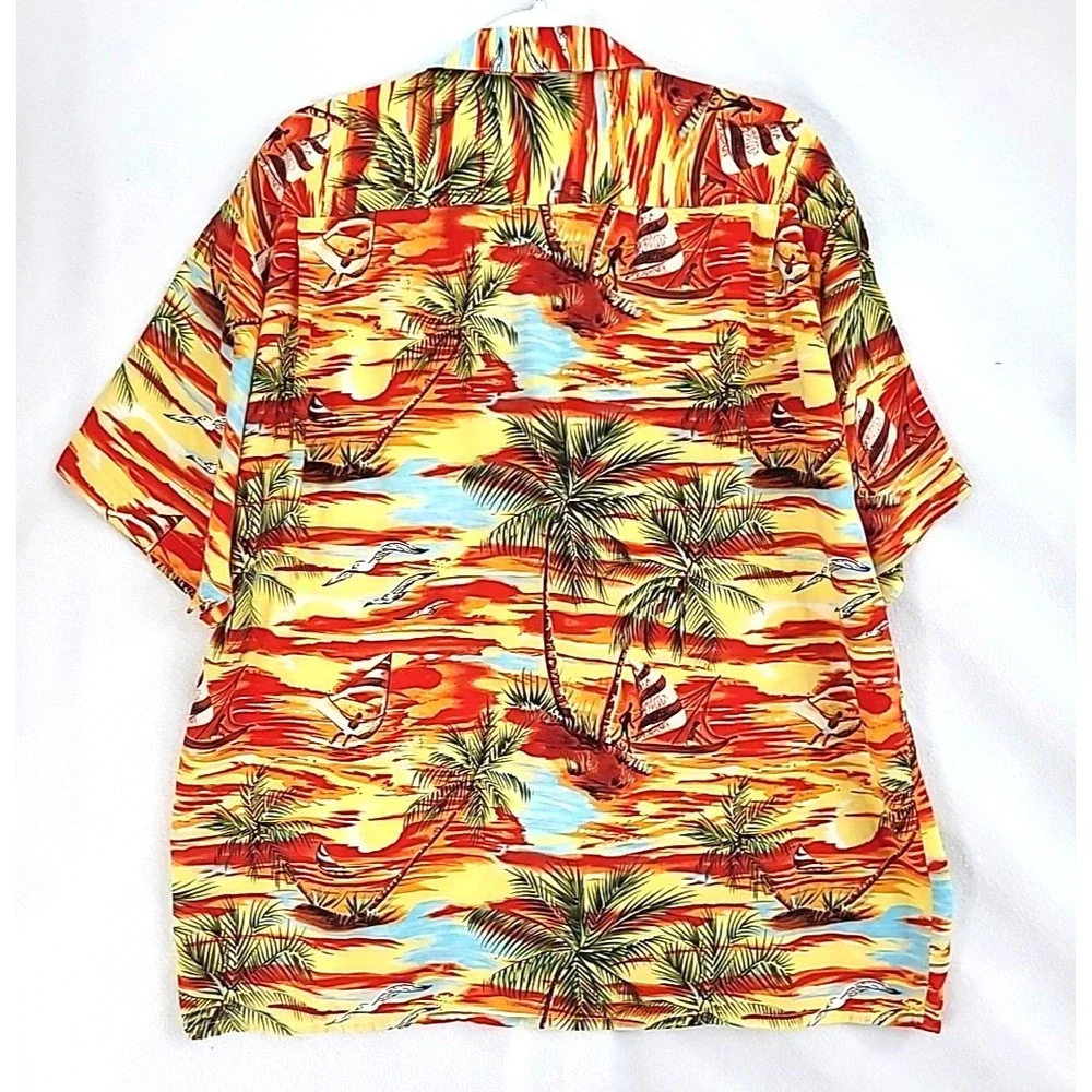 Pineapple Connection Mens Hawaiian Aloha Shirt XL‎ Sunset Surf Palm Island